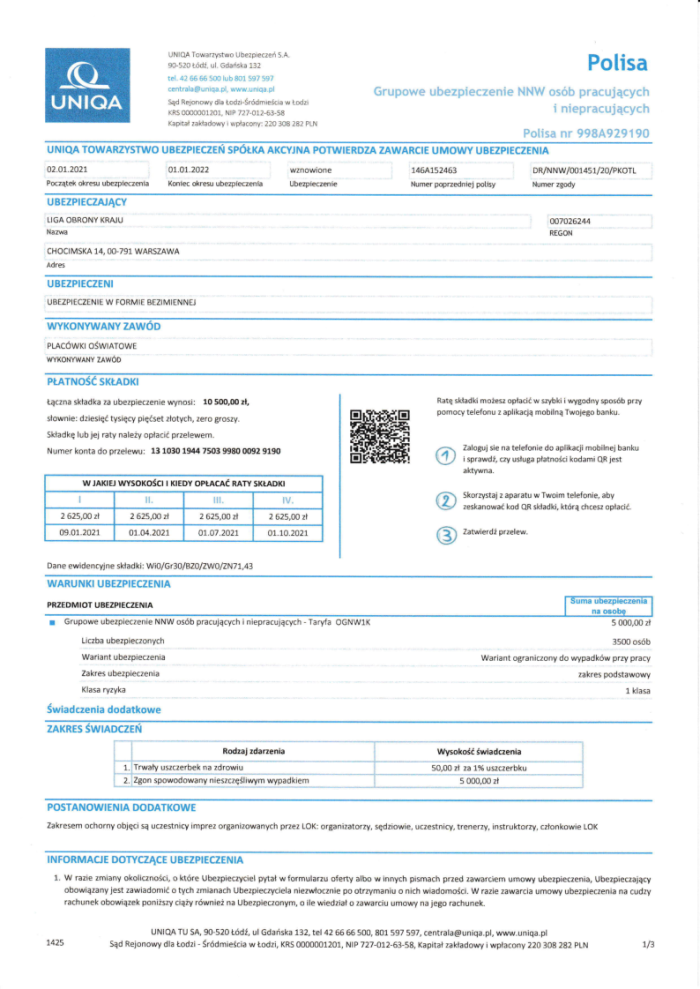 Polisa 998A929190 NNW LOK na 2021 r 1