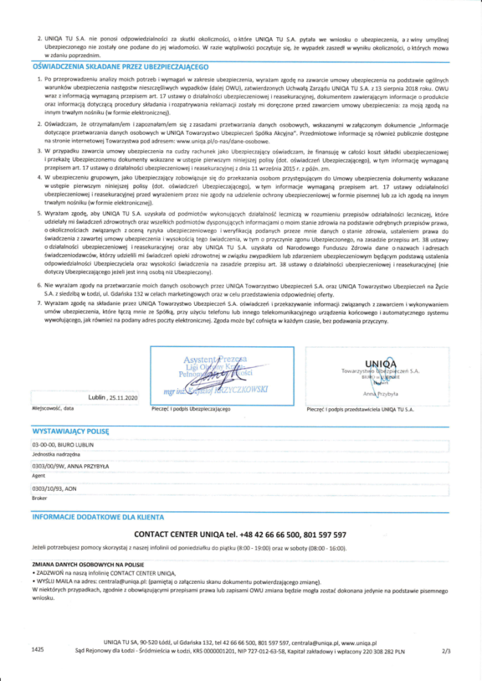 Polisa 998A929190 NNW LOK na 2021 r 2
