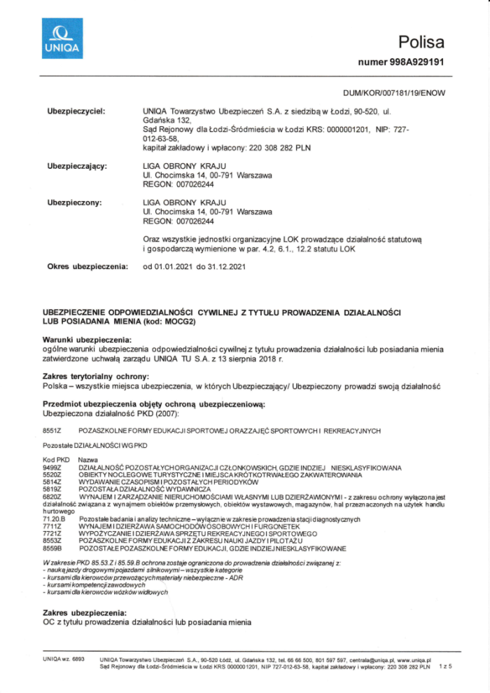 Polisa 998A929191 OC LOK na 2021 r 2