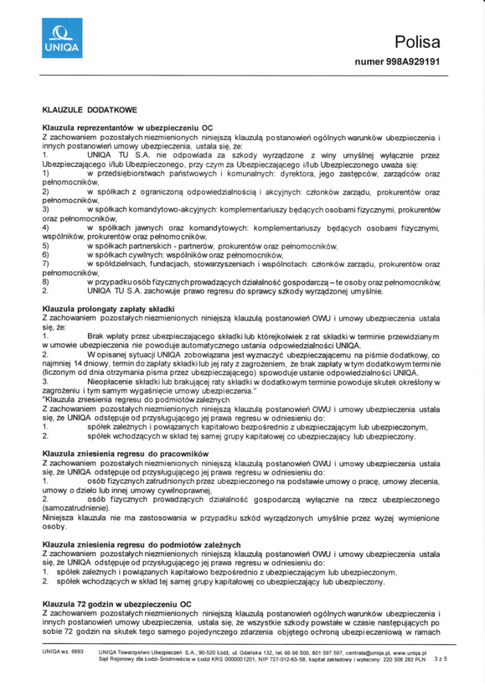 Polisa 998A929191 OC LOK na 2021 r 3