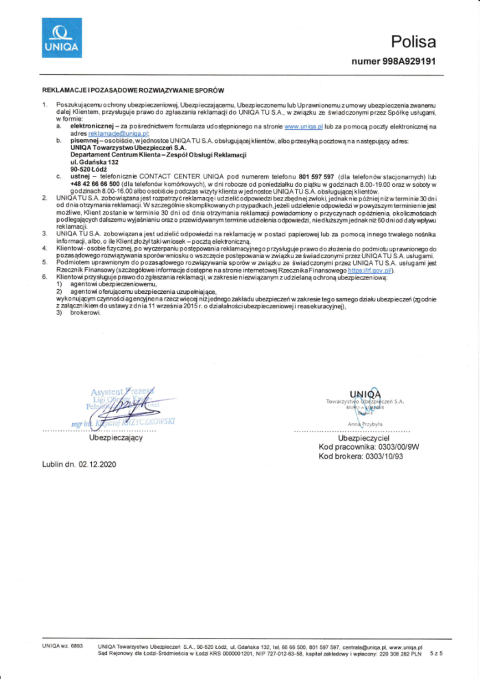 Polisa 998A929191 OC LOK na 2021 r 5