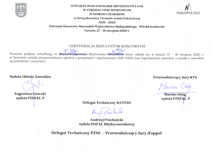 Rezultaty mistrzostw 2020 2w