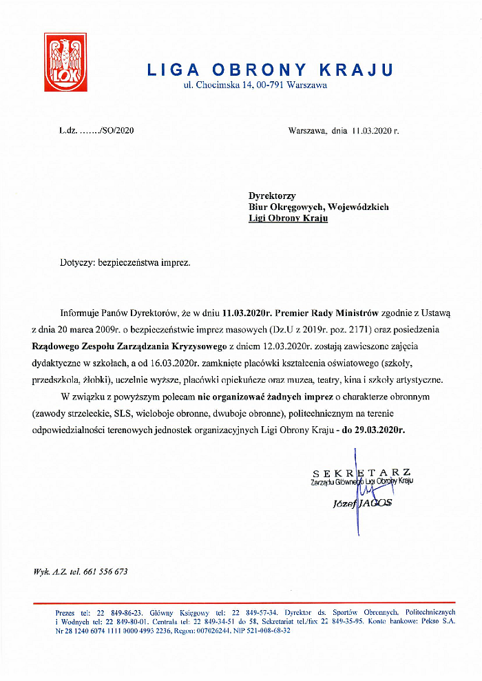 pismo sekretarza zg lok