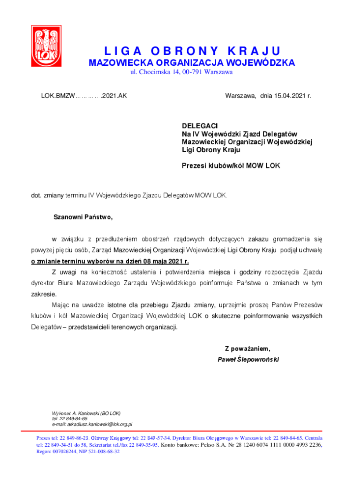 zmiana terminu zjazdu