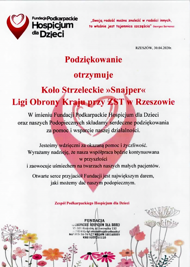 podziękowanie dla klubu snajper