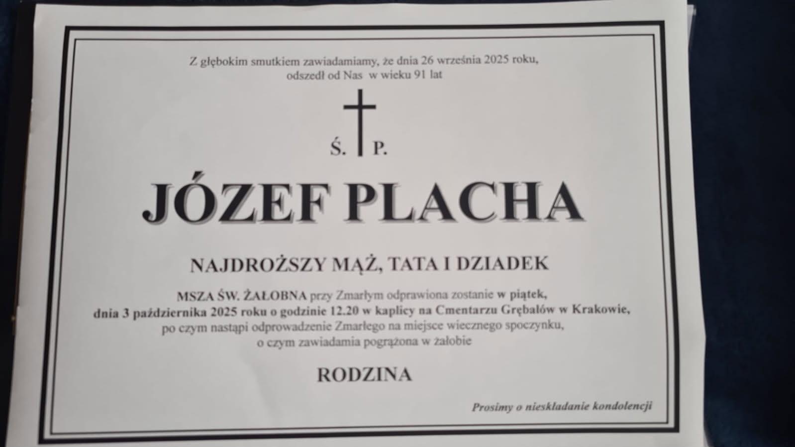 Zmarł Józef Placha Honorowy Członek LOK